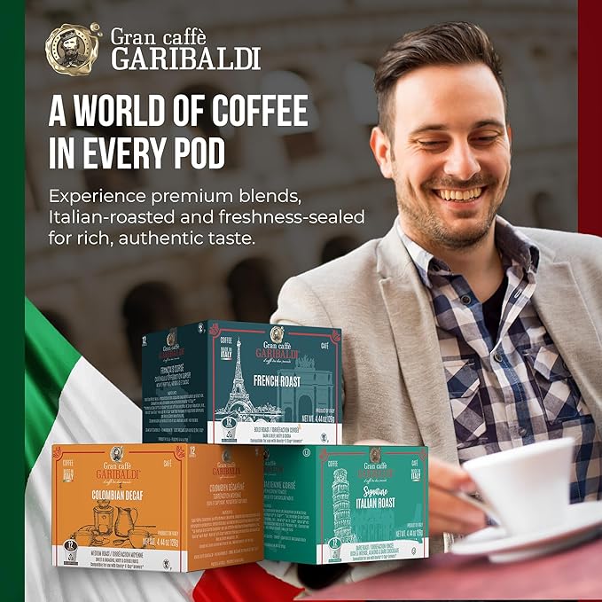 Caffè Garibaldi Coffee Pods, Compatible with Keurig, K-Cup. Breakfast Blend (12 Pods)