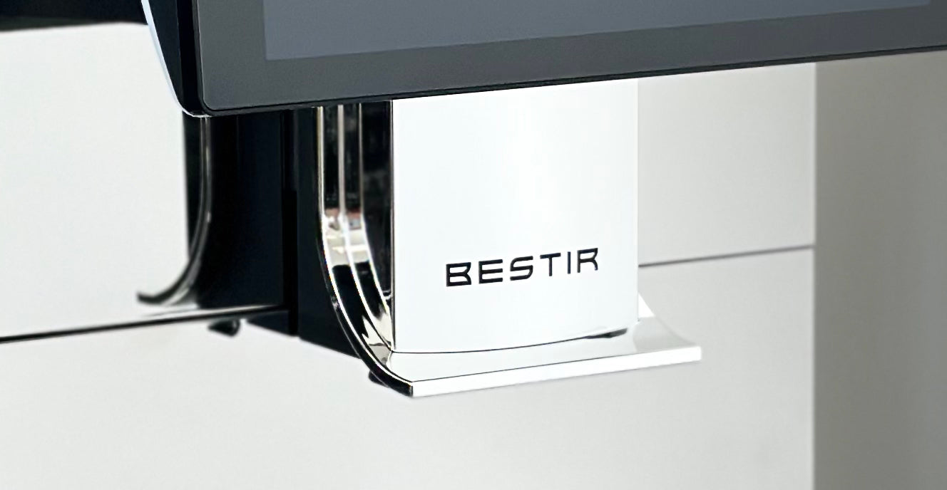 Bestir logo on coffee machine close up