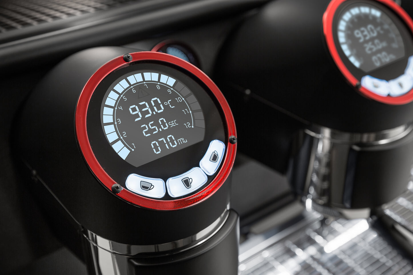 closeup of Sanremo cafe racer gauges and screen