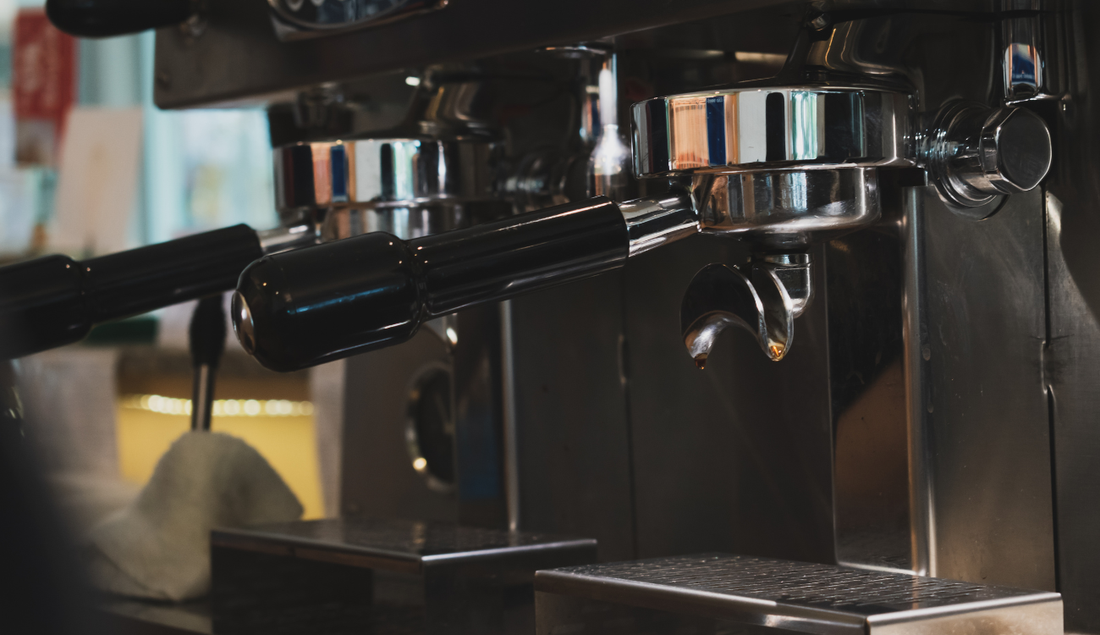 A close up image of a commercial coffee machine