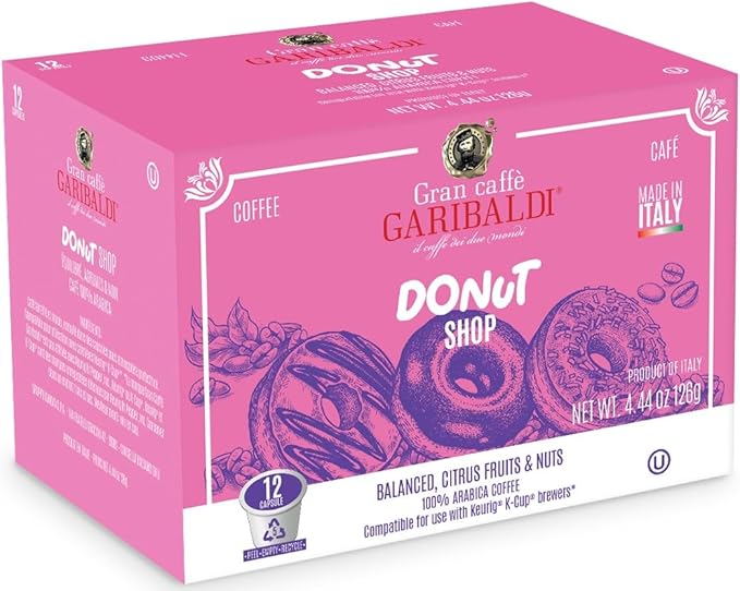 Caffè Garibaldi Coffee Pods, Compatible with Keurig, K-Cup. Donut Shop Blend (12 Pods)
