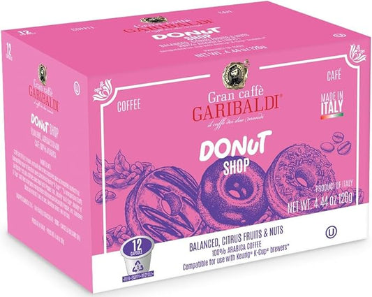 Caffè Garibaldi Coffee Pods, Compatible with Keurig, K-Cup. Donut Shop Blend (12 Pods)