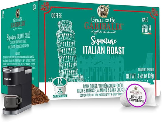 Caffè Garibaldi Coffee Pods, Compatible with Keurig, K-Cup. Italian Roast Blend (12 Pods)