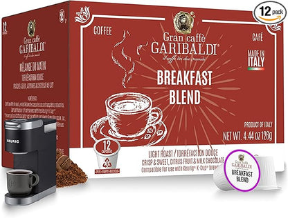 Caffè Garibaldi Coffee Pods, Compatible with Keurig, K-Cup. Breakfast Blend (12 Pods)