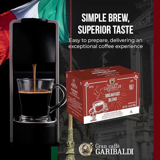 Caffè Garibaldi Coffee Pods, Compatible with Keurig, K-Cup. Breakfast Blend (12 Pods)