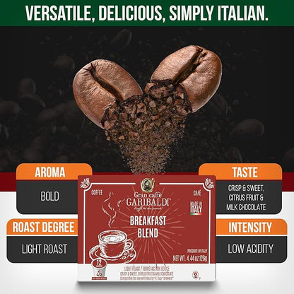 Caffè Garibaldi Coffee Pods, Compatible with Keurig, K-Cup. Breakfast Blend (12 Pods)