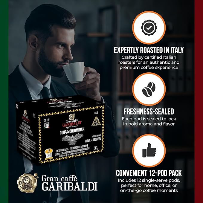 Caffè Garibaldi Coffee Pods, Compatible with Keurig, K-Cup. Breakfast Blend (12 Pods)